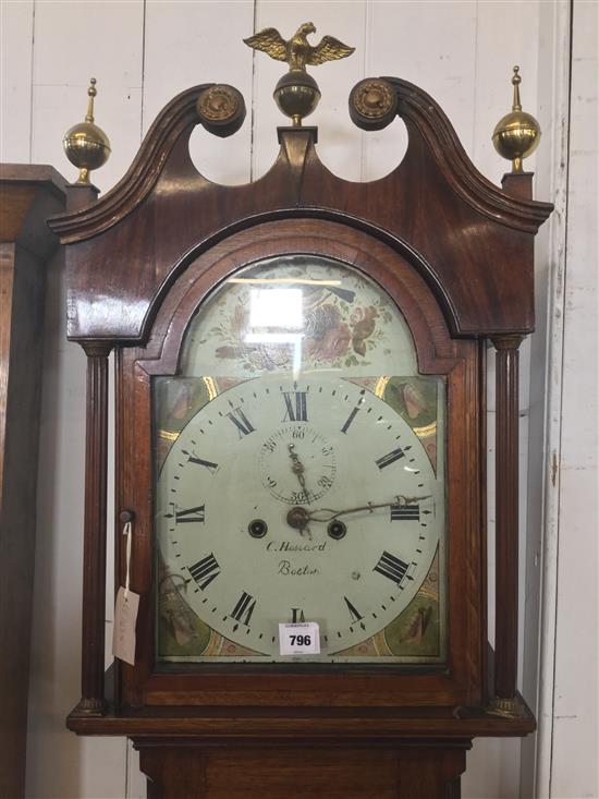 C. Howard of Boston. Early 19th century inlaid oak and mahogany eight day longcase clock(-)